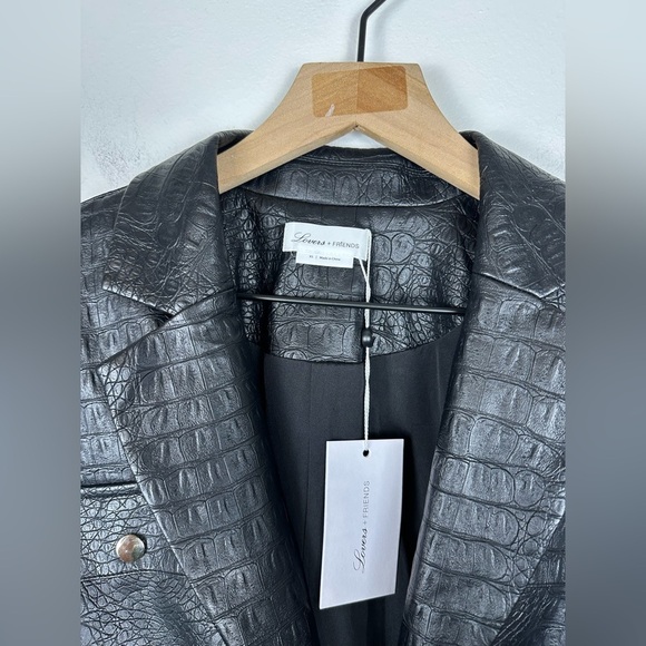 Lovers + Friends Tag Black Faux Leather Croc embossed Jumpsuit Women Sz XS - Picture 4 of 8